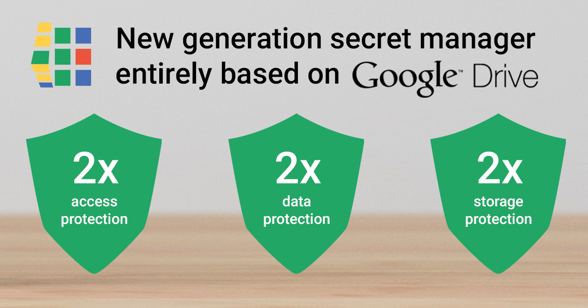 New generation secret manager entirely based on Google Drive. You get 2x access protection, 2x data protection, 2x storage protection