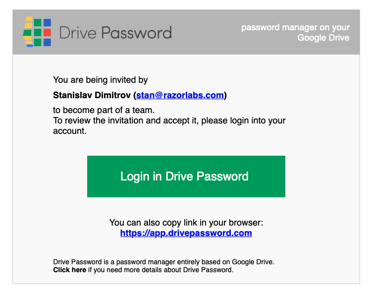 DrivePassword Email confirmation